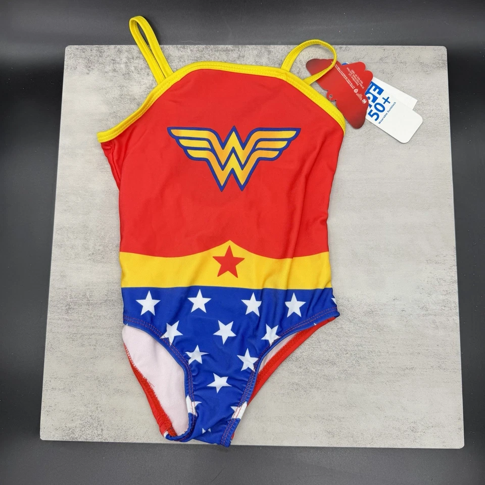 Купальник цельный для девочек DC Comics Wonder Woman супергерой КРАСНЫЙ UPF 50 - Изображение 1 из 4