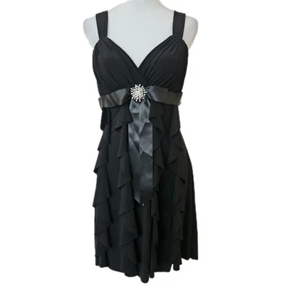 Vestido Dressbarn Negro con Volantes en Niveles Para Mujer 12P Cóctel Fiesta Glam Babydoll LBD Foto 1 de 4