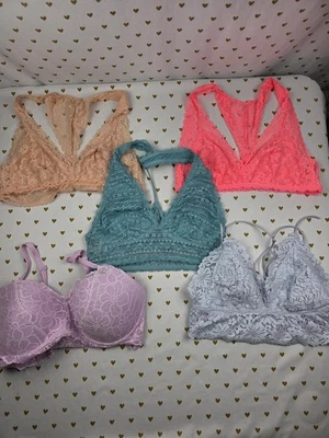 Victorias Secret Pink Lot of 5 Large Lacey Bralettes Bra Tops Tanks  - Image 1 of 3