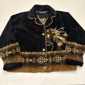 Vintage Outback Trading Company Jacket Horse Western Print Sherpa Fleece Large - Picture 1 of 12