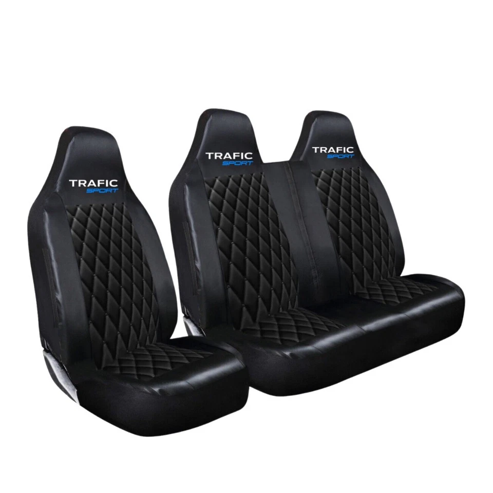 FOR RENAULT TRAFIC SPORT - BLK QUILTED LEATHER VAN SEAT COVERS SINGLE + DOUBLE - Image 1 of 1