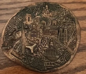 Copper Medalion French Monuments Signed - Picture 1 of 3