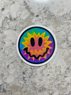 STICKER SURPLUS Bursting Sun Trippy Smiley Face Sticker l Gloss or Holographic l Waterproof