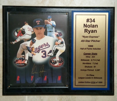 NOLAN RYAN TEXAS RANGERS HAND SIGNED COLLECTOR PLAQUE IN BOX & COA, NEW Cover