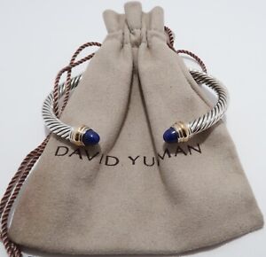 David Yurman Classic Cable 5mm Bracelet With 14K Gold &  Lapis Lazuli size large