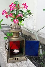  Lantern Stained Glass Lantern Brass Antique Look Tea Light  Candle Fairy Lamp 