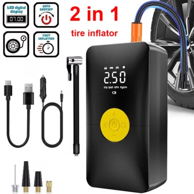 150 PSI Rechargeable Car Tire Inflator Motorcycle Air Pump Compressor Portable - Image 1 of 4