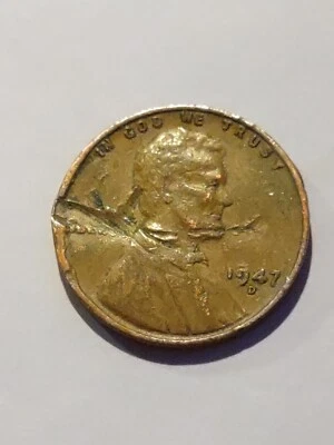 1947 D Lincoln Wheat Cent - Very Very Unique Error See Pic - Image 1 of 4