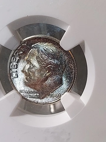 1949  10C Roosevelt Dime NGC MS 66 FT with stunning Toning Cover