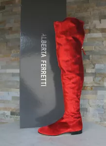 Alberta Ferretti Size 38 Boots Overknees Shoes Velvet Red New Former RRP 745 € - Picture 1 of 7