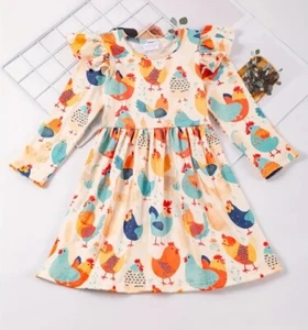 NEW Boutique Farm Chicken Girls Long Sleeve Dress Easter - Picture 1 of 4