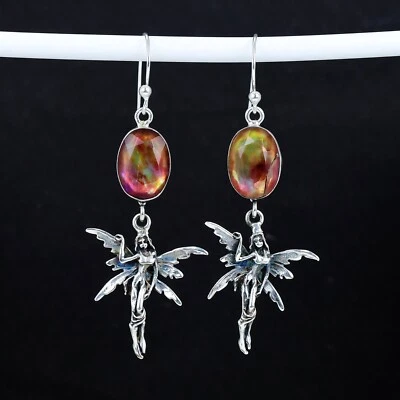 Ammolite Gemstone Earrings Fairy Design 925 Silver Jewelry For New Year Gifts - Image 1 of 4