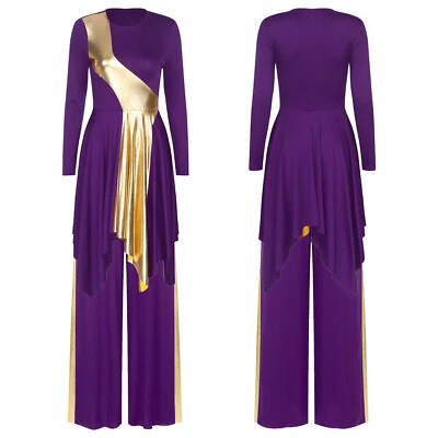 US~Women Praise Dance Dress+Pants Metallic Swing Liturgical Worship Church Robe  - Image 1 of 2