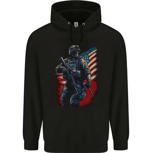 An American Soldier With USA Flag Army Marine Childrens Kids Hoodie - Picture 1 of 3