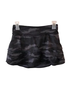 ATHLETA GIRLS SKORT Size 12 BLACK CAMO TIERED CAMO LUX PRINT SWING LINED SHORTS - Picture 1 of 7