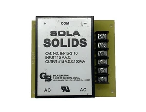 Sola Solids Cat 84-15-2110 115VAC In, 15VDC 100mA Out, Solid State Power Supply - Picture 1 of 3