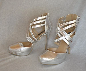 Sophia & Lee "Misha" silver finish hi-heel strappy sandal - Size 11, 5.25" heel - Picture 1 of 8