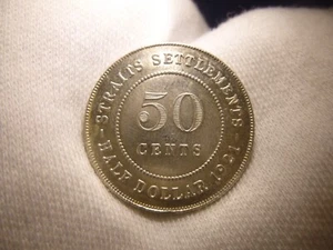 STRAITS SETTLEMENTS 1921 50 Cents Silver - Picture 1 of 2