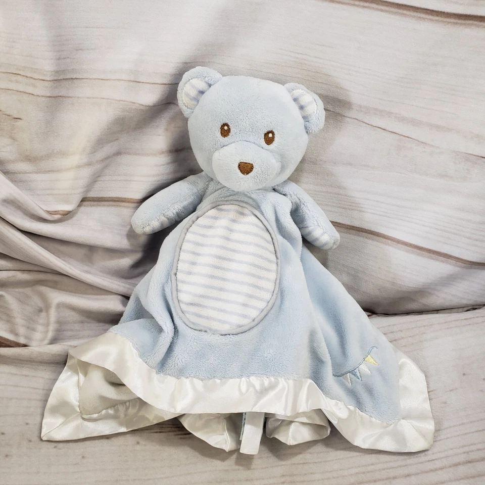 Douglas Teddy Bear Lovey Baby Blue Striped White Satin Trim Plush Sewn Eyes 2016 - Image 1 of 4