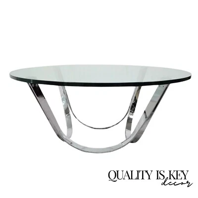 Tri-Mark Chrome Plated Steel Round Coffee Table after Roger Sprunger for Dunbar - Image 1 of 4