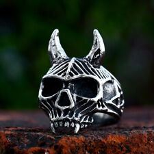 Gothic Men's Evil Horn Skull Vampire Ring Stainless Steel Skull Boy's Gift Ring