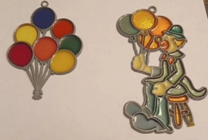 Lot of 2 Multi-color Summer Decor Stained Glass Suncatchers Clown & Balloons - Picture 1 of 1
