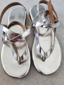 Gee Wawa Leather Sandals Women Size 7 Ankle Strap Metallic - Picture 1 of 4