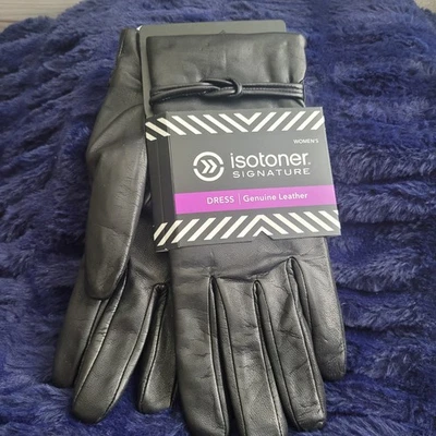 NWT Isotoner Women’s Signature Dress Leather Gloves Black Sleek Classic - Image 1 of 4