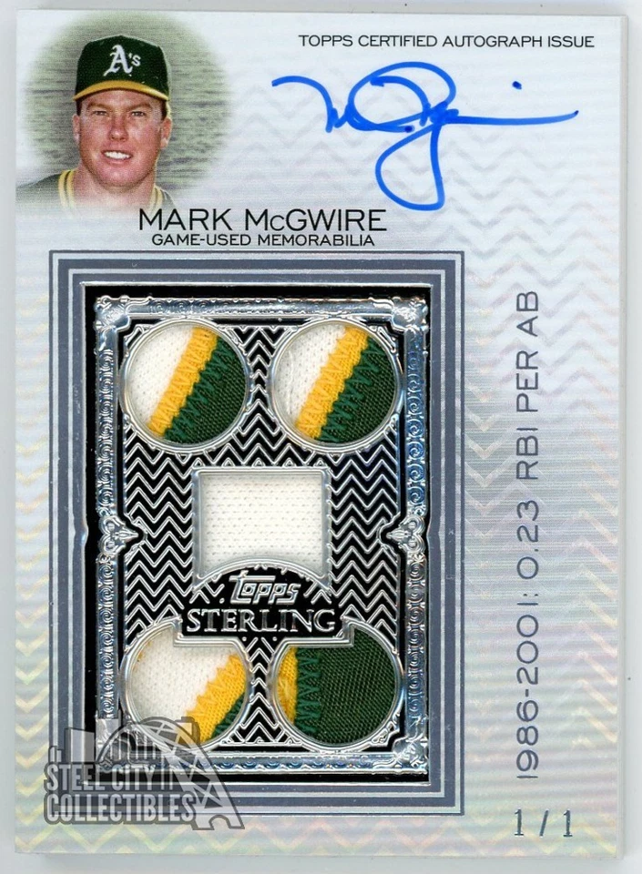 Mark McGwire 2021 Topps Sterling Swings Quad Patch Autograph Card #SWAR-MM 1/1 - Image 1 of 2