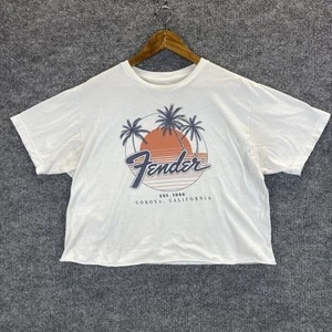Fender T Shirt Women’s Cropped Graphic Print Crew Neck White No Size Tag - Picture 1 of 10