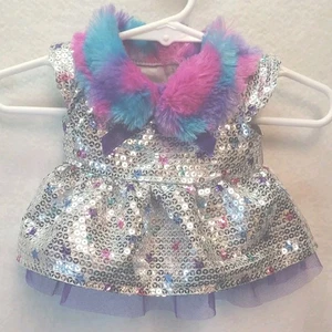 Build A Bear Outfit Honey Girls HG Stella Dress Sparkle & Sequins Fur Collar - Picture 1 of 6