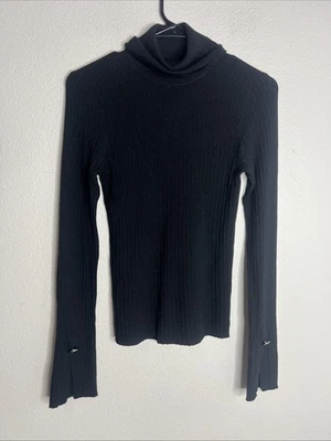 Camisa ALC para mujer talla pequeña de lana manga larga acanalada tejida Top negra nueva con etiquetas Foto 1 de 4