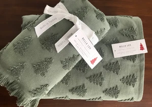 NEW BELLA LUX CHRISTMAS TREE GREEN COTTON 2 BATH + 2 HAND TOWELS ~ HOLIDAY ~ - Picture 1 of 12
