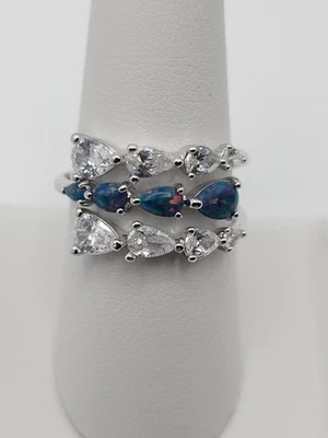 Bomb Party Ring Size 8 RBP8272 “An Electric Moment”, Emerald Fire Opal, Rhodium  - Image 1 of 4