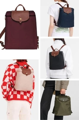 Longchamp Le pliage Original Backpack navy black Recycle canvas brown leather - image 1 of 4