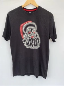 M&S Santa T-Shirt S Black with Santa Head Loungewear 100% Cotton Secret Santa - Picture 1 of 8