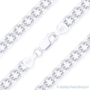 Solid .925 Italy Sterling Silver 5mm Bizmark Bismark Link Italian Chain Necklace - Picture 1 of 2