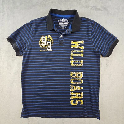 American Rag Polo Shirt Men's Large Black Blue Striped Wild Boars Short Sleeve - Image 1 of 4