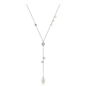 Sterling Silver 925 Lariat Necklace Freshwater Pearl Layer Jewelry Fashion Gift  - Picture 1 of 2