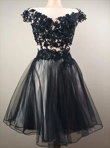 Women's Handmade Evening Party Short Dress Lace Application Size XS/S - Picture 1 of 13