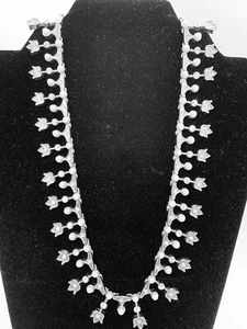 Silver Tone Rhinestone & Faux Pearl 18” Costume Jewelry Necklace Flower Blossom - Picture 1 of 12