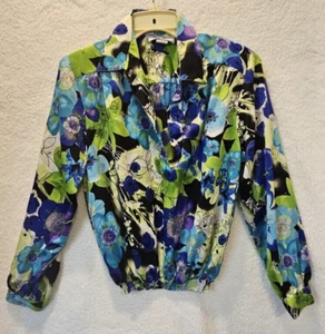 Vintage Da-Rue of California Blouse Petite Size 12 Elastic Waist 80s multi color - Picture 1 of 5