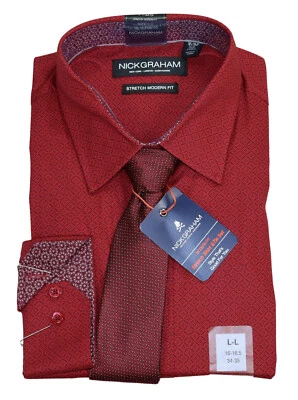 Nick Graham Conjunto de 2 Piezas Corbata y Manga Larga Camisa Con Botones Para Hombre Grande Nueva Con Etiquetas Roja Foto 1 de 2