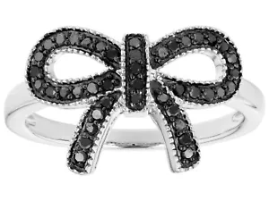 1/4ct Real Black Diamond Bow Ring in Sterling Silver Womens Ring Size 5, HSN - Picture 1 of 6