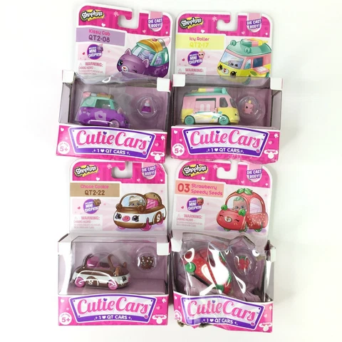 Lot of 4 Shopkins Cutie Cars Icy Roller Chase Cookie Kissy Cab Strawberry Speedy Cover