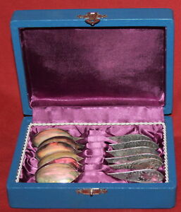Vintage Russian USSR Set 6 Silverplated Dessert Tea Coffee Spoons With Box