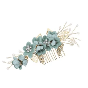 Wedding Bridal Hair Comb Flower Side Hair Clips Floral Hair Accessories Green - Picture 1 of 5