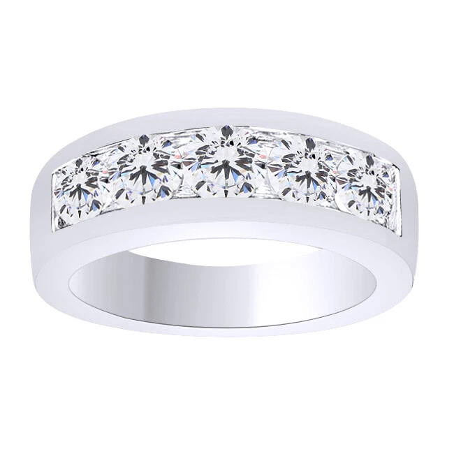 Men's Five Stone Wedding Ring Round Cut 2 Ct Simulated Diamond Solid Sterling - Image 1 of 1