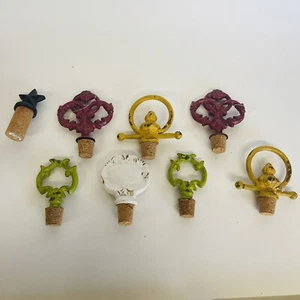 X8 Vintage-look Wine Stoppers Distressed Rustic Heavy Metal Cork Assorted Colors - Picture 1 of 12