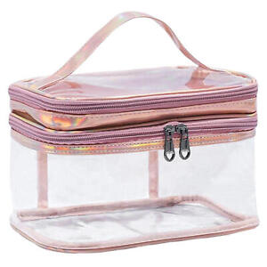 Transparent Cosmetic Bag Double Laye Large Makeup Bag Pouch Waterproof Travel